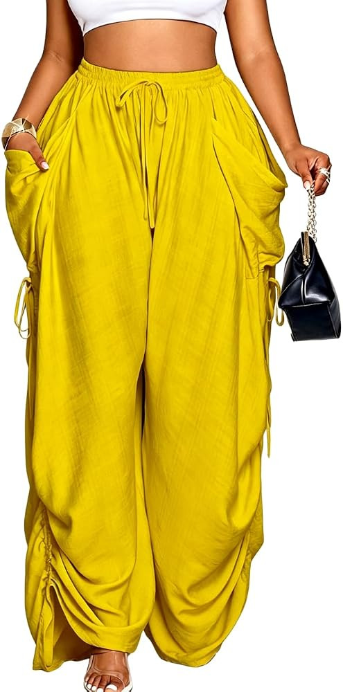 Curvefaja Women's Casual Loose-Fit Wide Leg Pants, All-Season Woven Fabric, Daily Commute | Amazon (US)