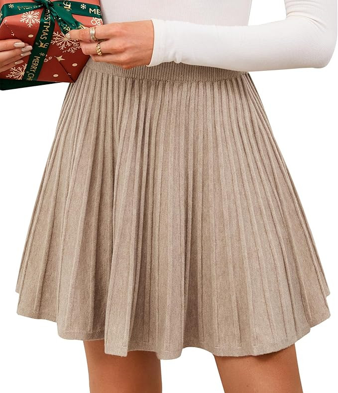 SEAFORM Women's Pleated Knit Mini Skirts Stretchy High Waist A-Line Casual Sweater Skirt Fall Win... | Amazon (US)