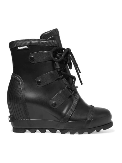 Sorel - Joan Rain Waterproof Rubber Wedge Boots - Black | NET-A-PORTER (US)