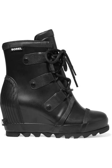 Sorel - Joan Rain Waterproof Rubber Wedge Boots - Black | NET-A-PORTER (US)
