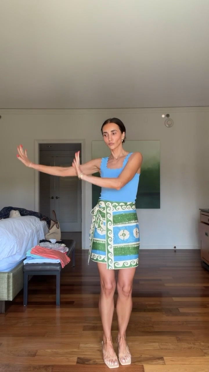 Tuckernuck dress, summer outfit, coastal vacation style, resort casual look, European summer outfit, vacation skirt outfit, printed skirt, blue tank, summer outfit, resort wear, vacation style

#LTKootd #LTKOver40