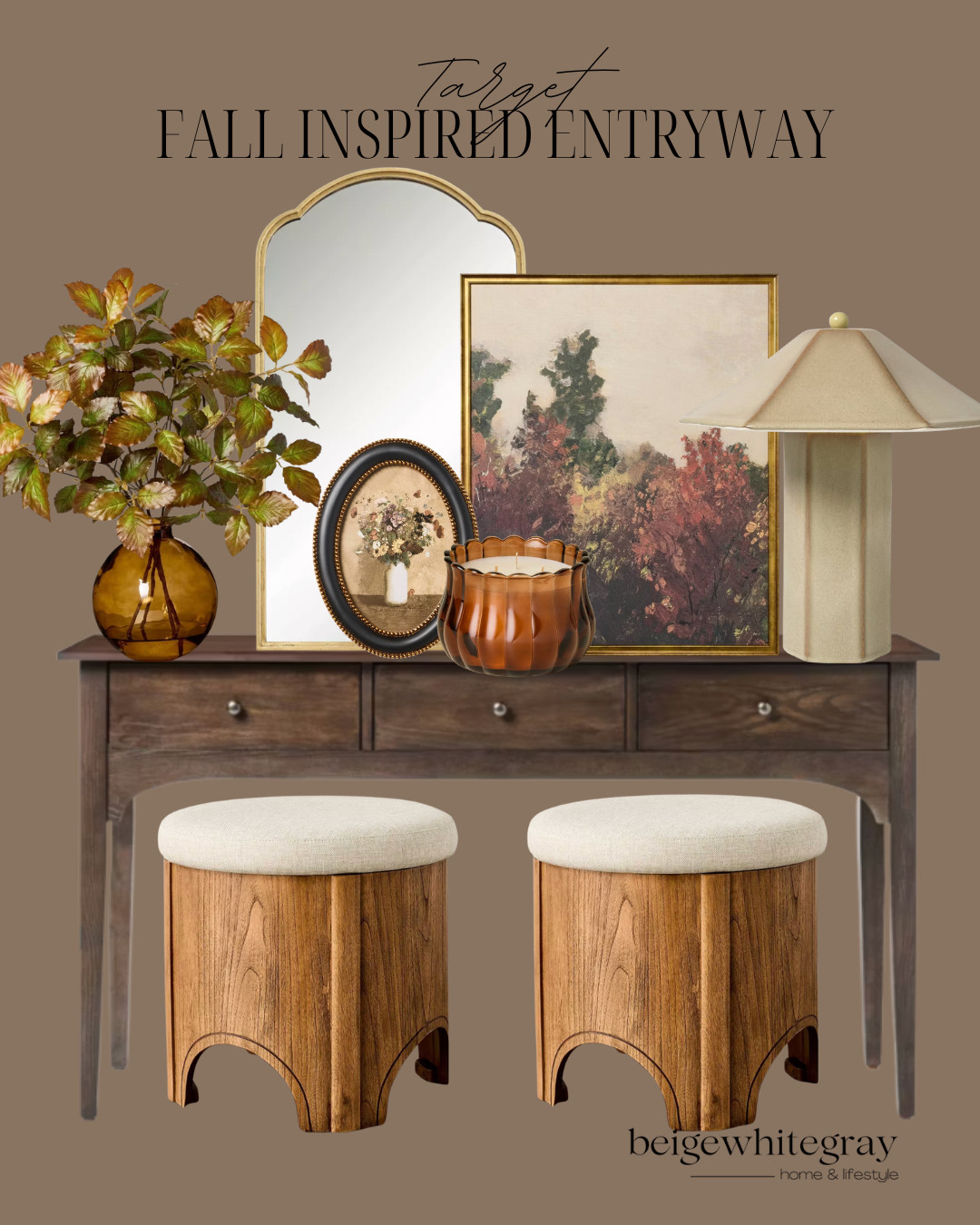 Target Fall Inspired Entryway, fall entryway decor, target fall decor, target home decor, fall entryway ideas, entryway styling, console table decor, fall console table, autumn home decor, cozy fall decorating, neutral fall decor, vintage fall decor, amber glass vase, fall artwork, gold mirror decor, decorative candle, table lamp decor, fall stems, warm home aesthetic, cozy home inspiration, beige home decor

#LTKSeasonal #LTKHome