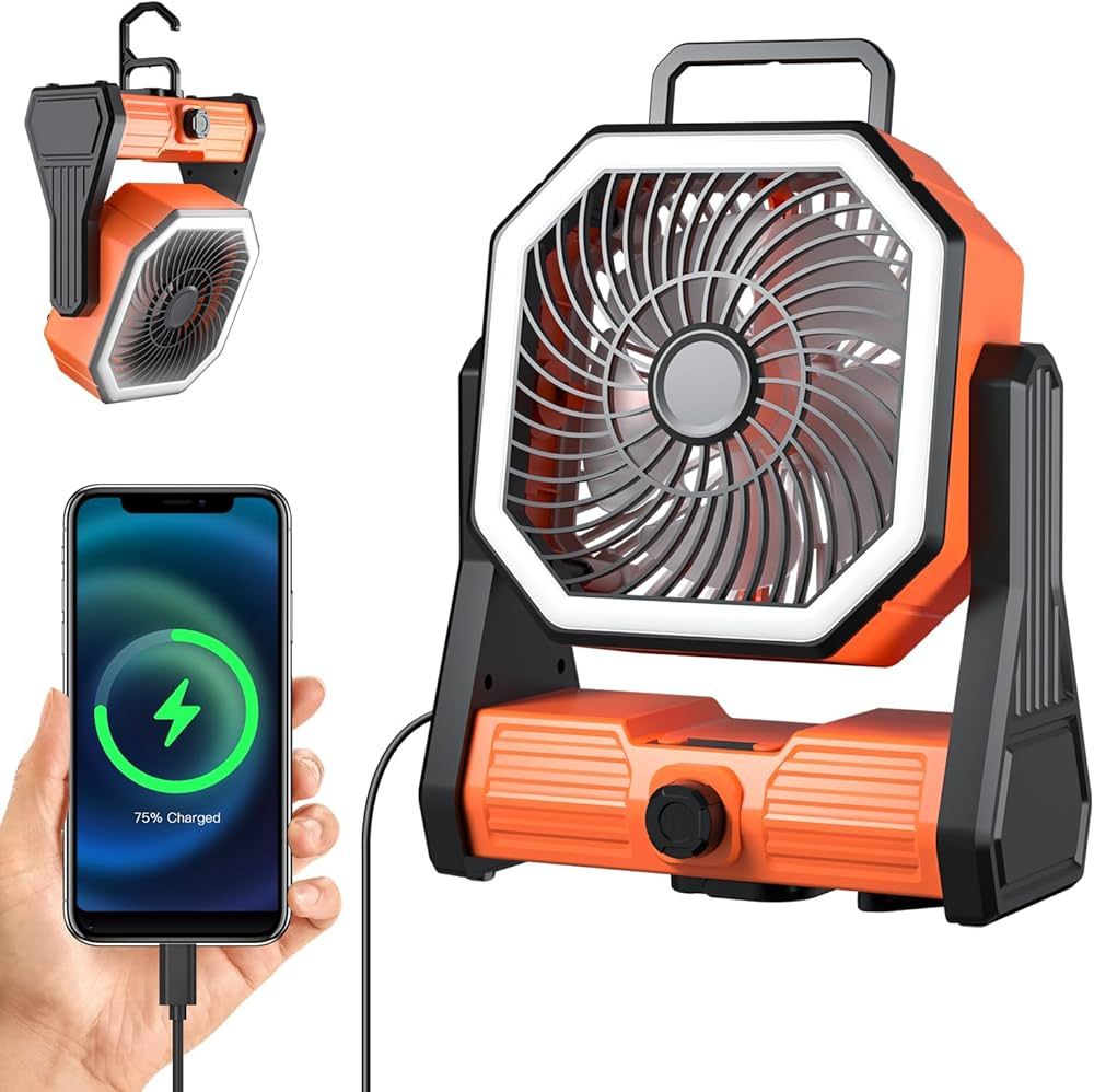 Camping Fan Rechargeable with LED Lantern, 20000mAh Rechargeable Battery Powered Fan with 270°He... | Amazon (US)