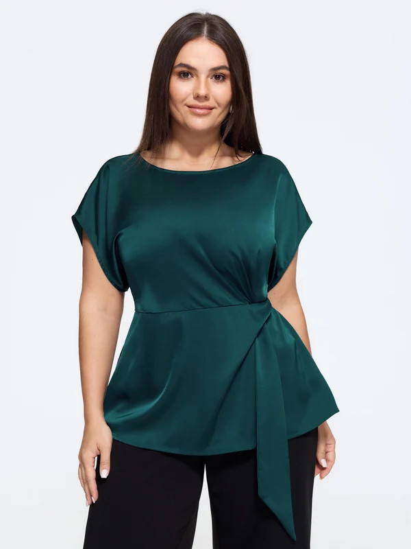 Boat Neck Side Twist Satin Blouse | Bloomchic