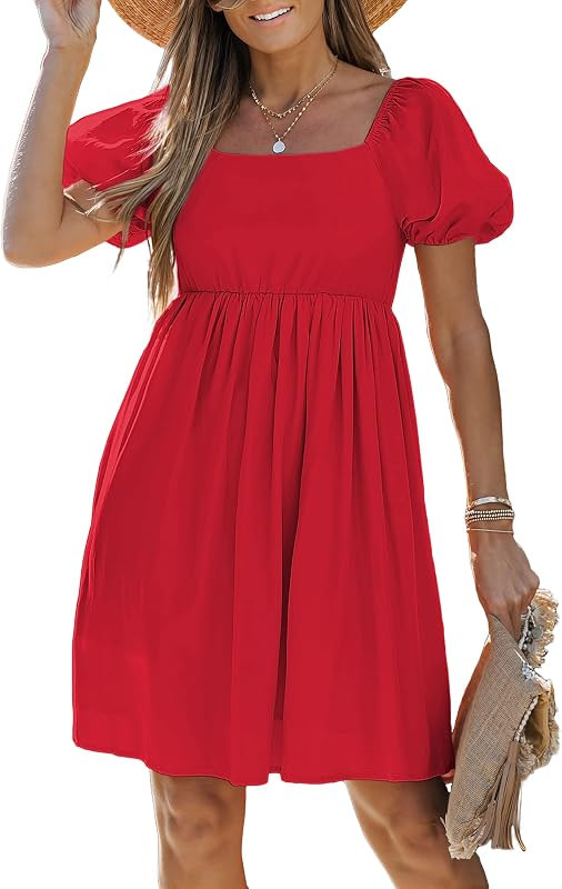 luvamia Summer Dresses for Women Square Neck Off The Shoulder Puff Sleeve A-line Short Flowy Baby... | Amazon (US)
