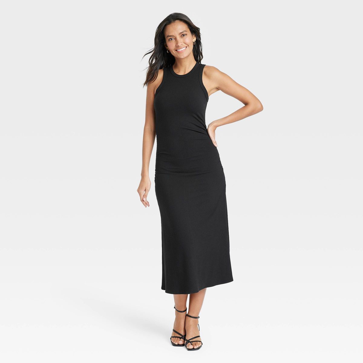 Women's Rib Knit Midi Bodycon Dress - A New Day™ Black M | Target