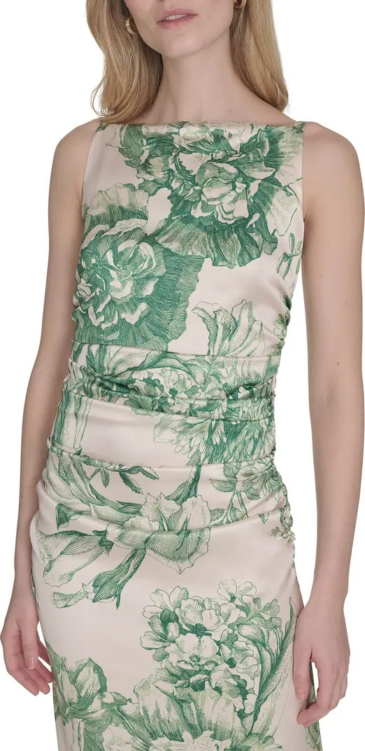 Floral Ruched Waist Satin Gown | Nordstrom
