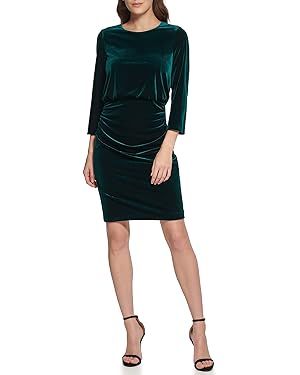 DKNY Women's 3/4 Sleeve Blouson Velvet Sheath Dress | Amazon (US)