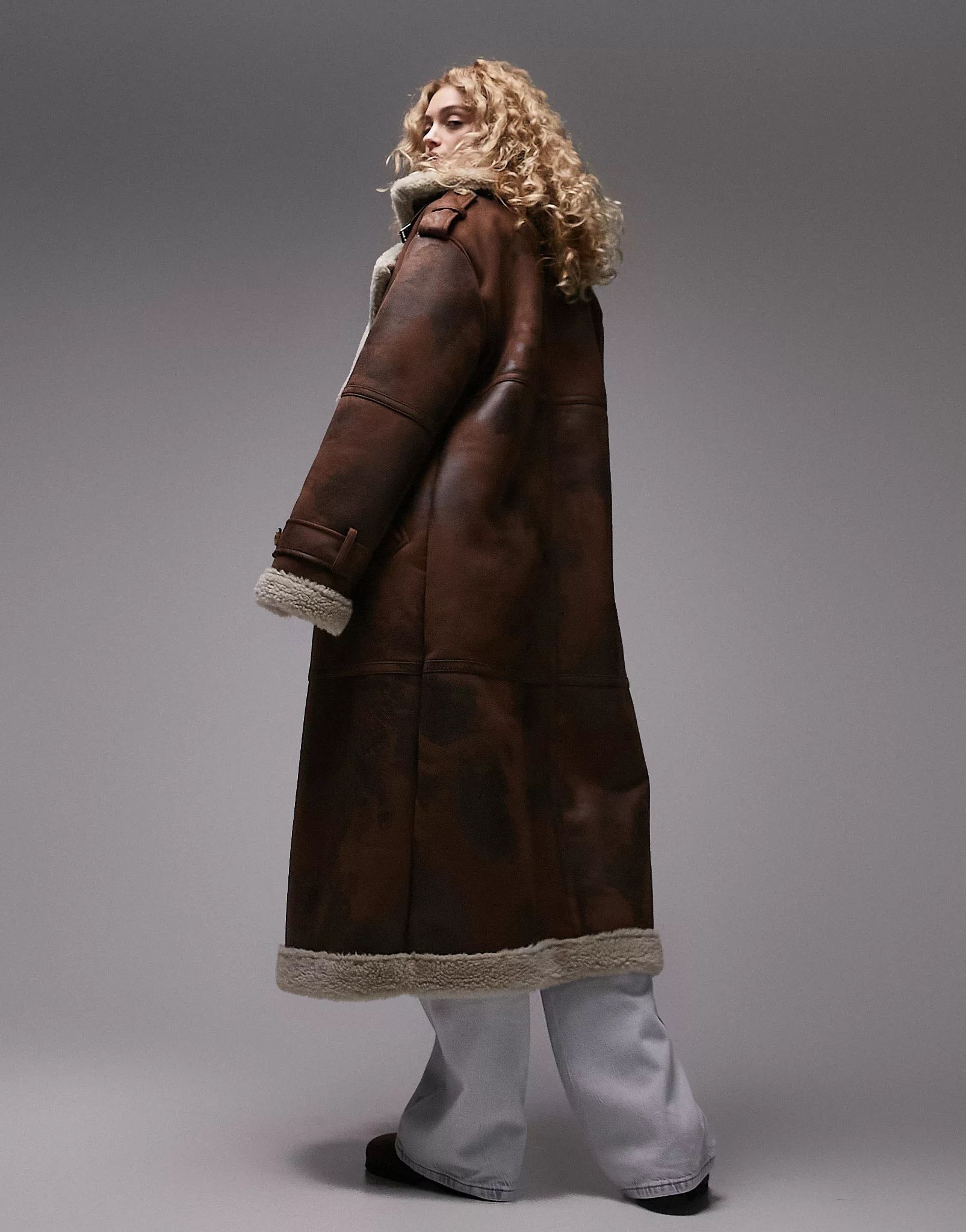 Topshop oversized aviator borg coat in brown | ASOS | ASOS (Global)