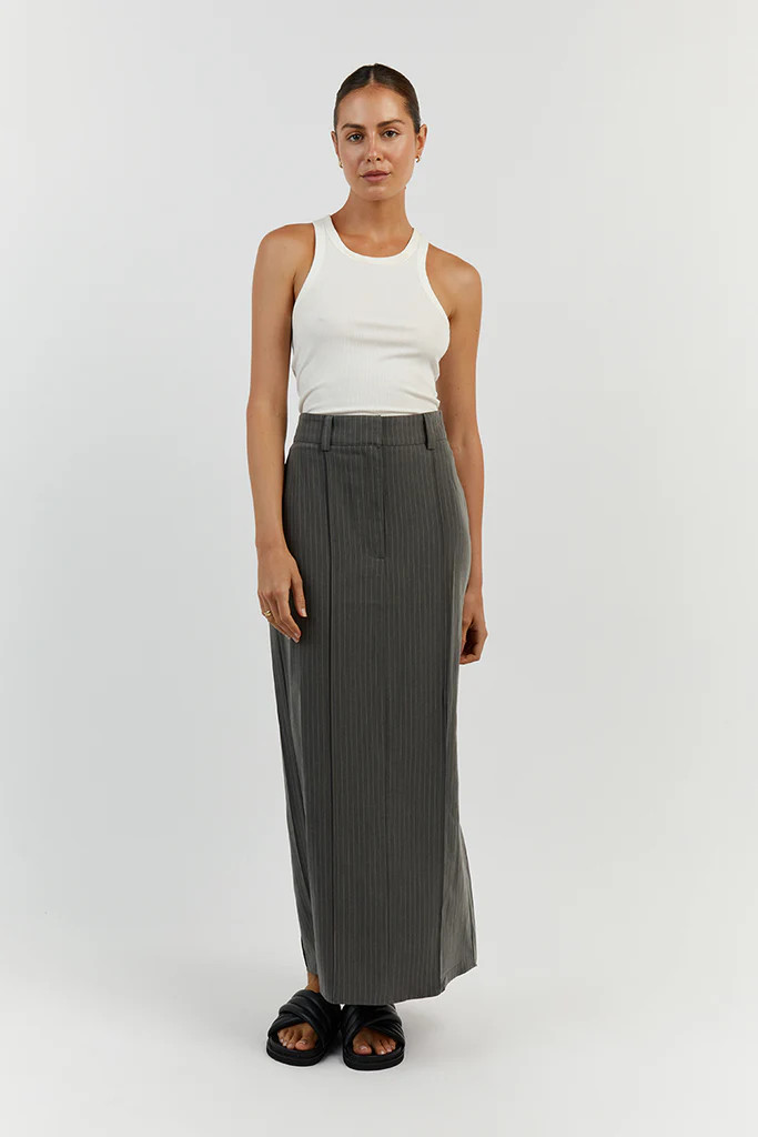 DIEGO GREY PINSTRIPE MIDI SKIRT | DISSH