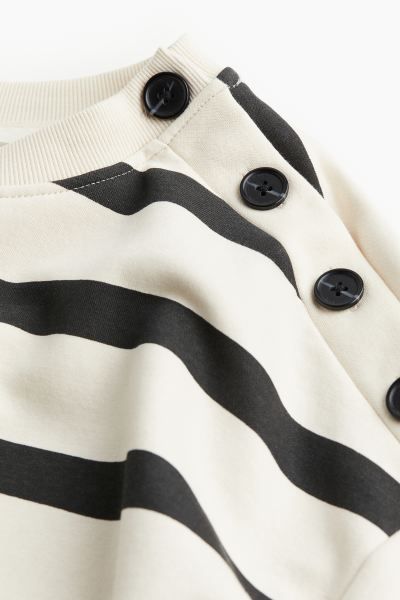 Button-detail Sweatshirt - Cream/black striped - Ladies | H&M US | H&M (US + CA)