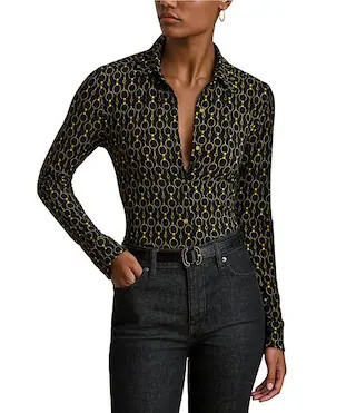 Lauren Ralph Lauren Stretch Jersey Spread Collar Long Sleeve Button Down Shirt | Dillard's | Dillard's