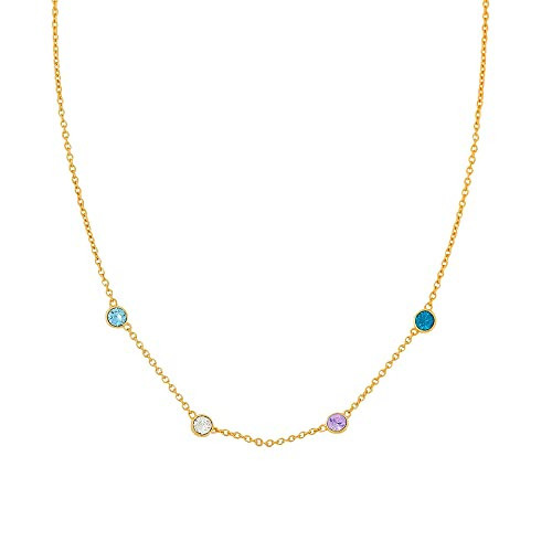 Custom Gold Four Stone Bezel Set CZ Birthstone Necklace, 16" Chain - Birthstone Necklace for Grandma - Gift for Mom - Personalized Family Necklace - Birthstone Jewelry for Women - Gifts for Mom | Amazon (US)