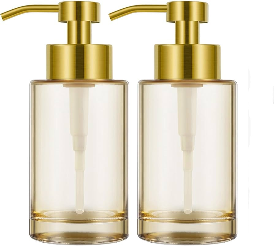 Gold Soap Dispenser 2Pack with Stainless Steel Pump,12oz Thick Glass Amber Hand Liquid Soap Dispe... | Amazon (UK)