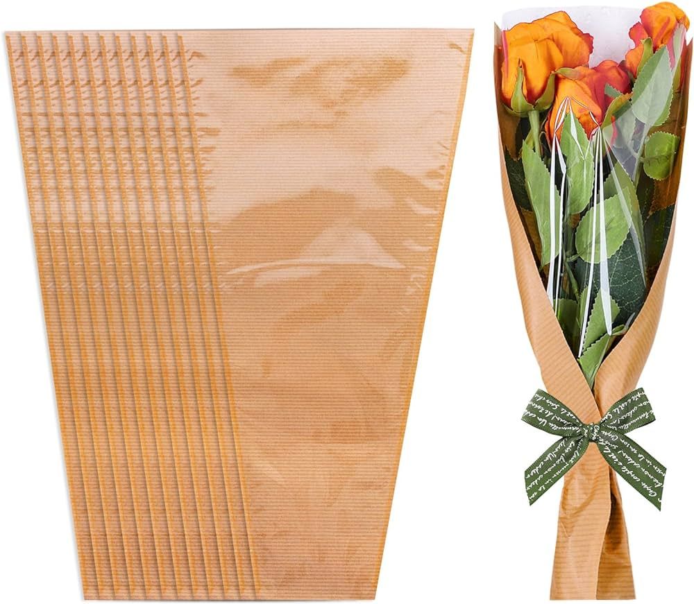 Whaline 50Pcs Flower Wrapping Bags Kraft Paper Floral Packing Sleeves Bouquet Bags Clear Flower W... | Amazon (US)