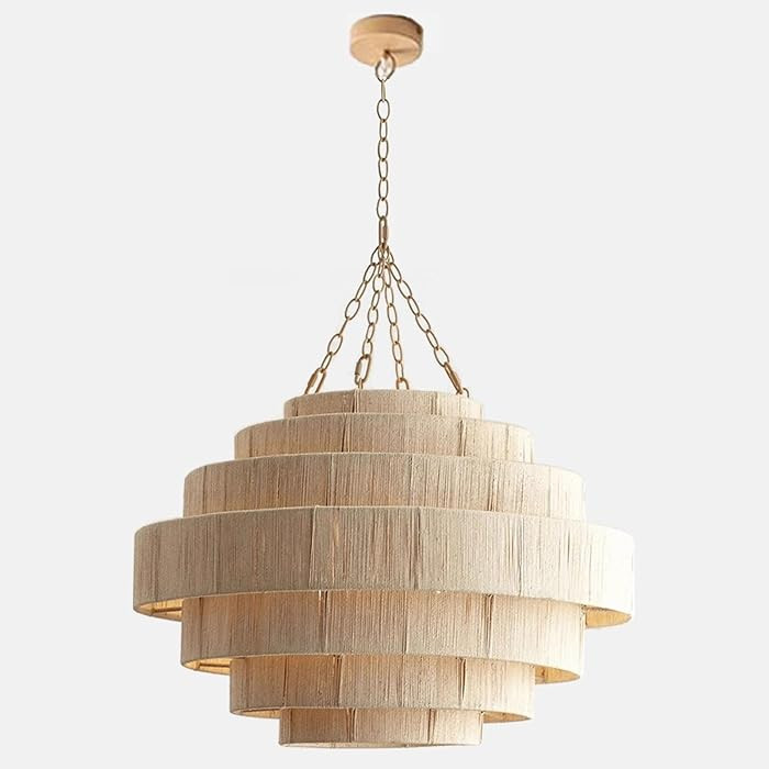 Nature Color French Large Pendant Light Hemp Rope Hand-Woven Hanging Lamp E26 Lampholder D31.5in Chandelier Living Room Bedroom Balcony Hallway Mall Villa Loft Dining Room Lighting Fixture | Amazon (US)