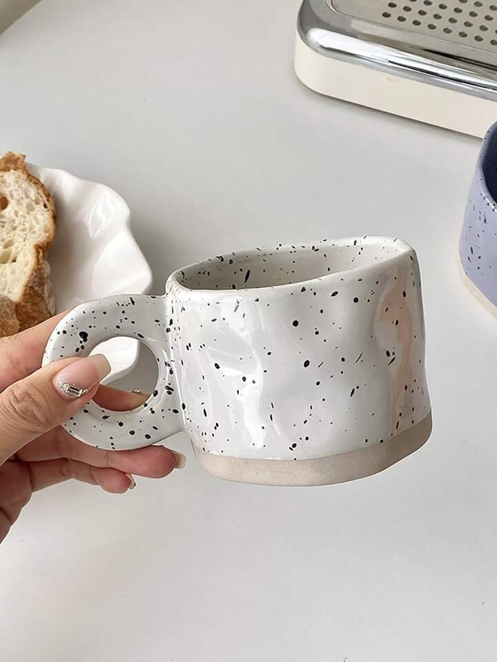 Korean Style Irregular Handmade Ceramic Mug With Splattered Ink Design | SHEIN