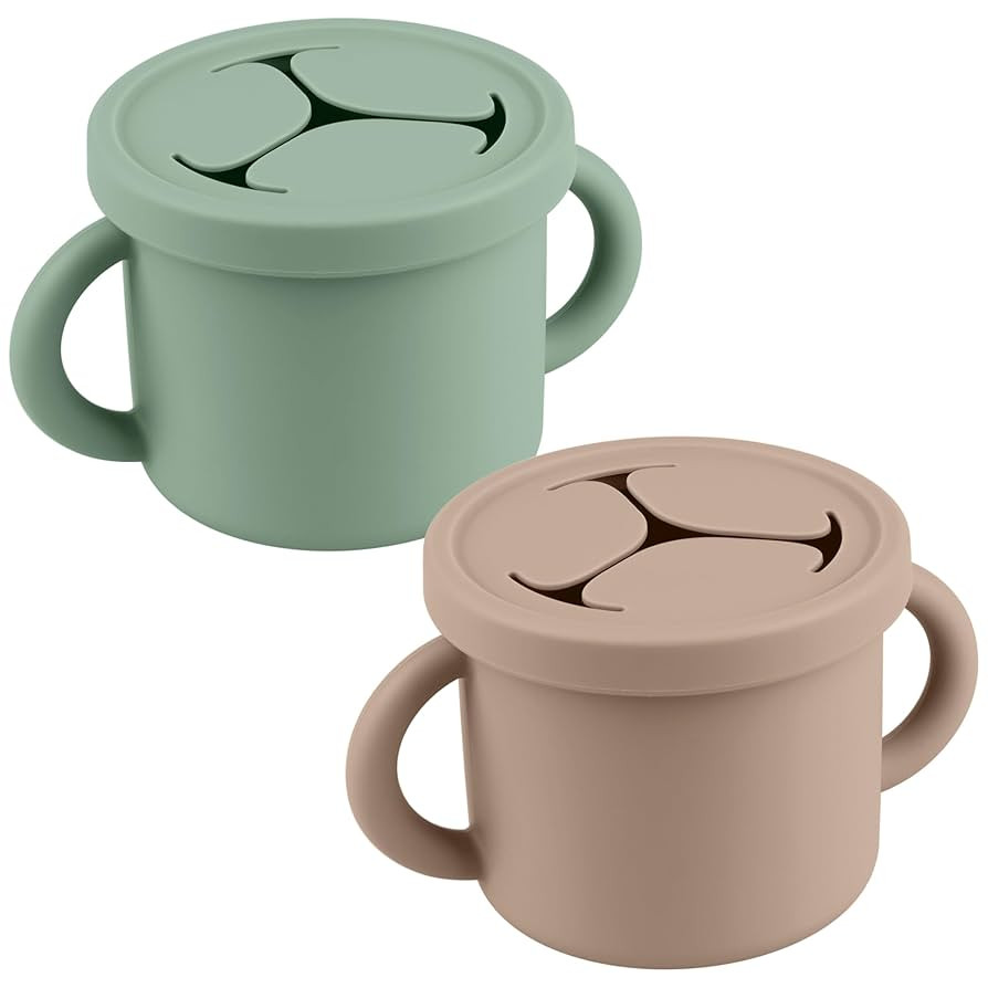 Snack Containers for Toddlers, Kids - 2 Pack Food Grade Silicone Snack Cups with Grip Handle (Nat... | Amazon (US)