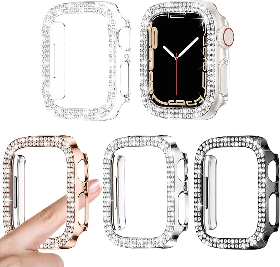 4 Pack Goton for Apple Watch Series 6 5 4 SE 44mm Bumper Bling Case, Women Glitter Diamond Rhines... | Amazon (US)