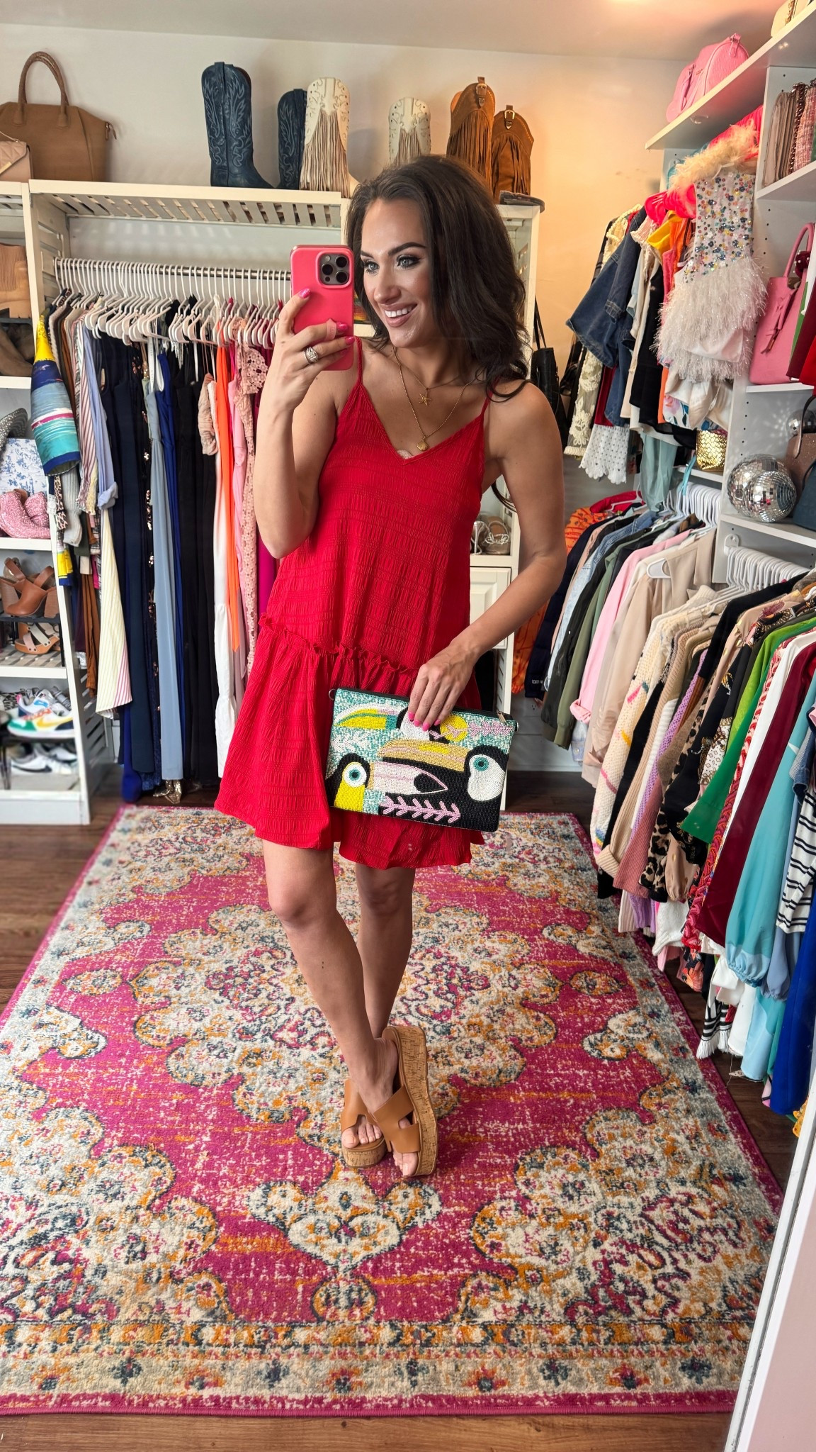 Love a pop of color and this $10 dress comes in 4 colors! This beaded clutch is such a fun pop of personality too 🤩 I’ve been wearing these layered necklaces on repeat. The set is like $3! All rounded up here! 

- red dress 
- beaded clutch 
- spring outfits 
- wedge sandals
- affordable finds 


#LTKootd #LTKSeasonal