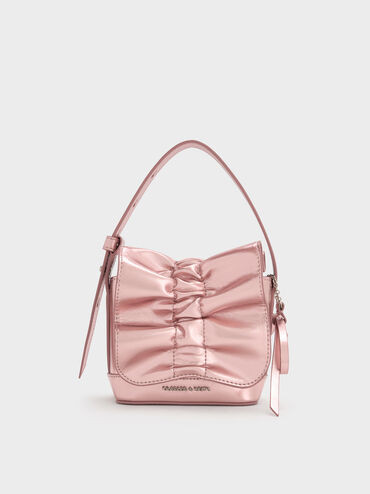 Kadee Metallic Bow-Charm Ruched Mini Bag
    
         - Aura Pink | Charles & Keith US
