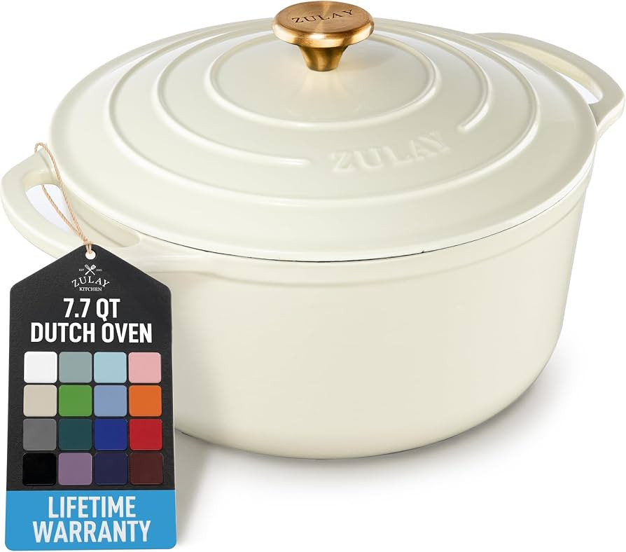 Zulay Kitchen 7.7 Quart Enameled Cast Iron Dutch Oven Pot with Lid \u2013 Premium Durability & Ov... | Amazon (US)