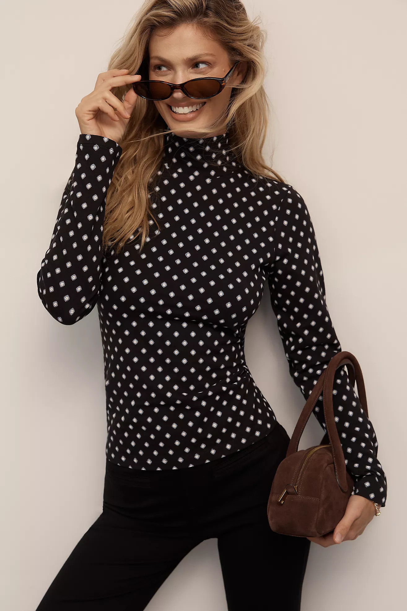The Hailey Printed Long-Sleeve Turtleneck Top by Maeve | Anthropologie (US)