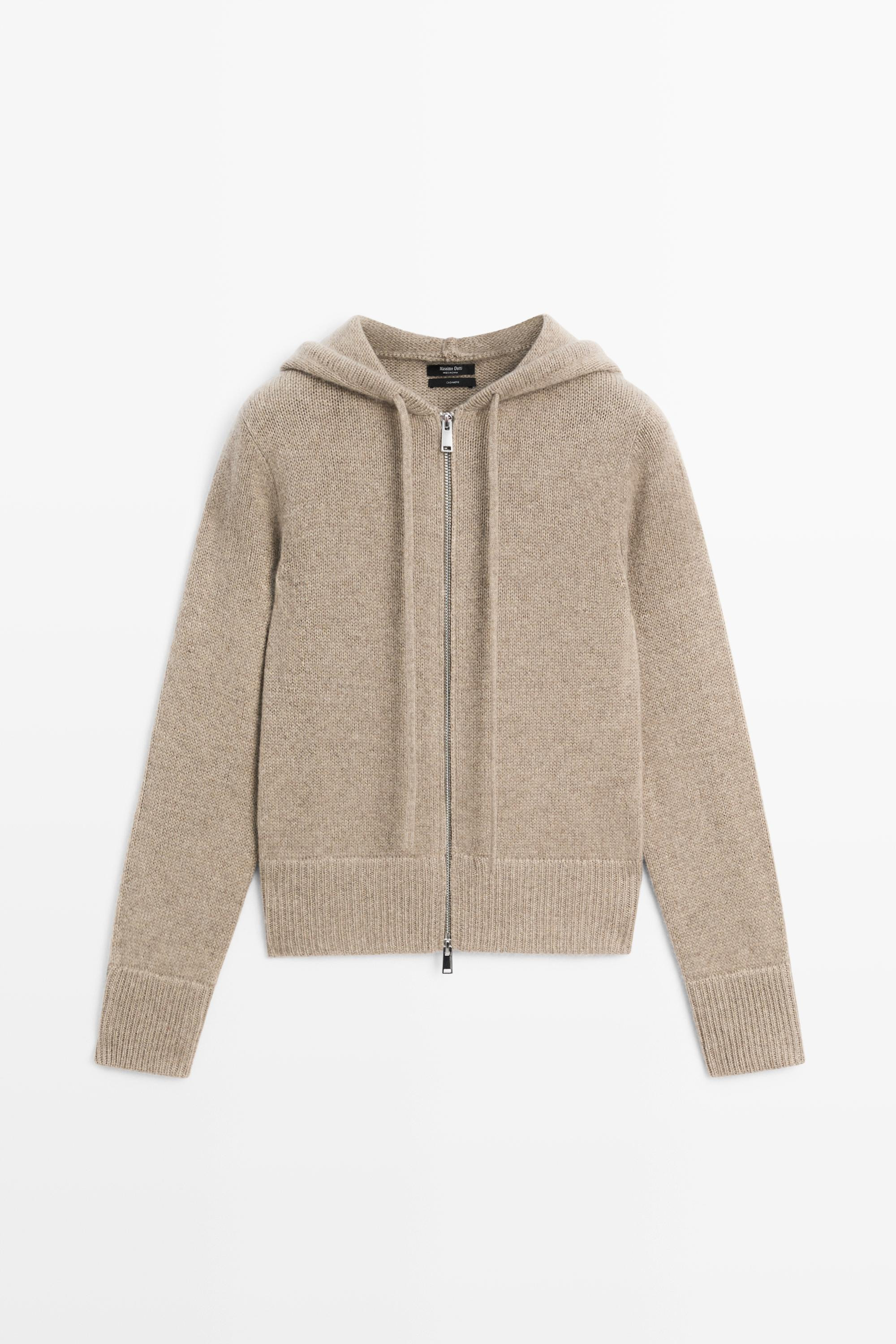 100% cashmere hooded zip-up cardigan | Massimo Dutti US