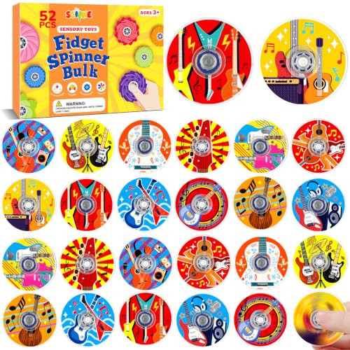 SCIONE 52 Pack Kids Guitar Party Favors Fidget Spinner for Kids Birthday, Music Fidget Spinner Bulk for Classroom Rewards, Goodie Bag Stuffers, Electric Guitar Party Supplies | Amazon (US)