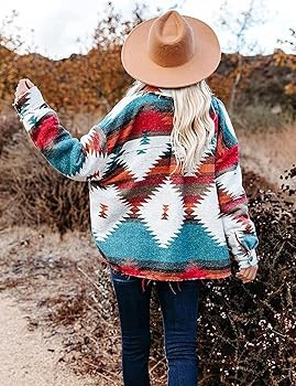 Lentta Women's Aztec Jacket Retro Western Aztec Denim Jackets Jean Shacket Shirt | Amazon (US)