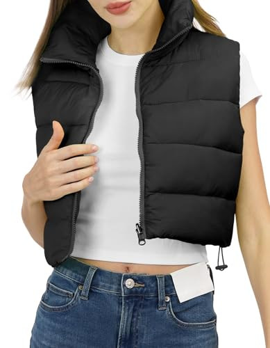 WUEAOA Women's Winter Cropped Puffer Vest Lightweight Sleeveless Cute Outerwear Puffer Vest | Amazon (US)