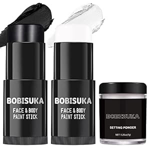 BOBISUKA Black & White Face Paint Stick with Setting Powder Set, Blendable Eye Black Sticks for S... | Amazon (US)