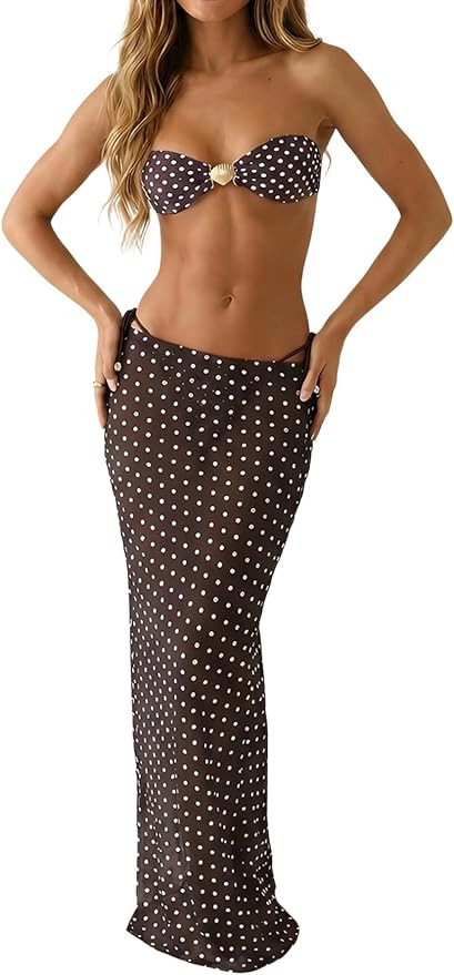 MakeMeChic Women's 3 Piece Zebra Cheetah Bikini Sets Polka Dots Strapless Bathing Suit with Swims... | Amazon (US)