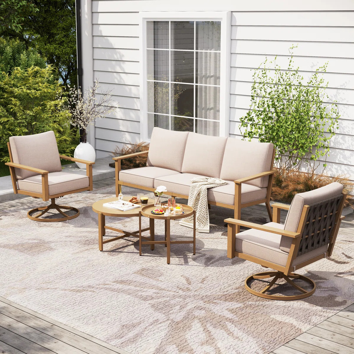 5 - Person Patio Conversation Set With Swiveling Lounge Chairs | Wayfair North America