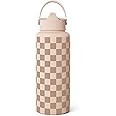 Checkerboard Water Bottle 32oz Stainless Steel with Lid & Straw, Beige Checker Insulated Bottles ... | Amazon (US)