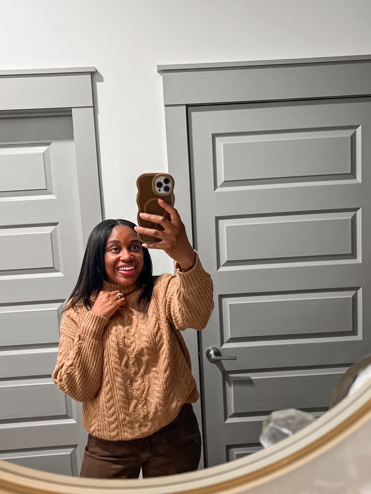 Brown neutral tones today 🤎 I really love this sweater and might have to get more! It’s so warm and cozy, and I love the cable knit detail. It’s currently on sale too! 

#LTKootd #LTKSeasonal #LTKFindsUnder50