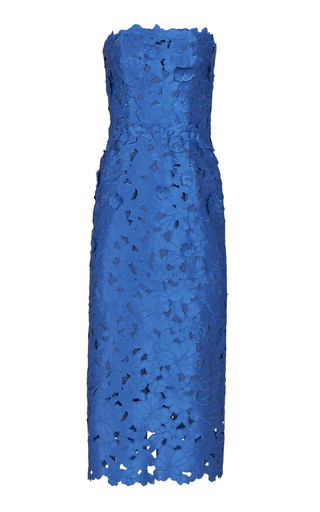 Delmara 3D-Appliqued Satin-Lace Strapless Midi Dress | Moda Operandi (Global)