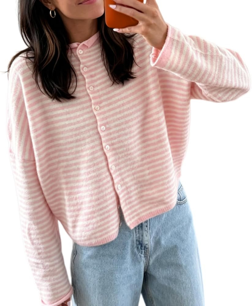 Women Knit Cardigan Sweaters Long Sleeve Button Down Loose Top | Amazon (US)