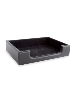 Royce New York black leather desk note tray organizer