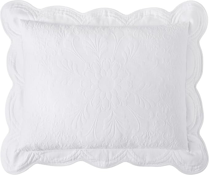 Charleston Estate Modern Farmhouse Floral Matelasse Decorative Pillowcase with Scalloped Edges, 1... | Amazon (US)