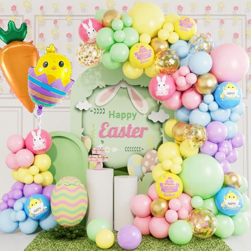 Easter Balloon Garland Arch Kit, Pastel Balloon Arch Macaron Balloons with Chicken Egg Carrot Foil Balloons for Happy Easter Party Birthday Party Supplies Baby Shower Decorations | Amazon (US)