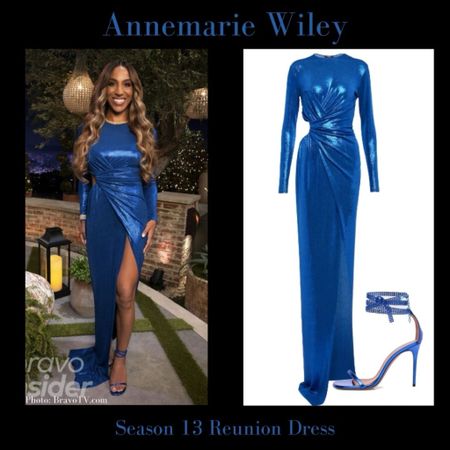 Annemarie Wiley’s Blue Metallic Dress and Sandals at the Real Housewives of Beverly Hills Season 13 Reunion 📸 + info = @bravotv