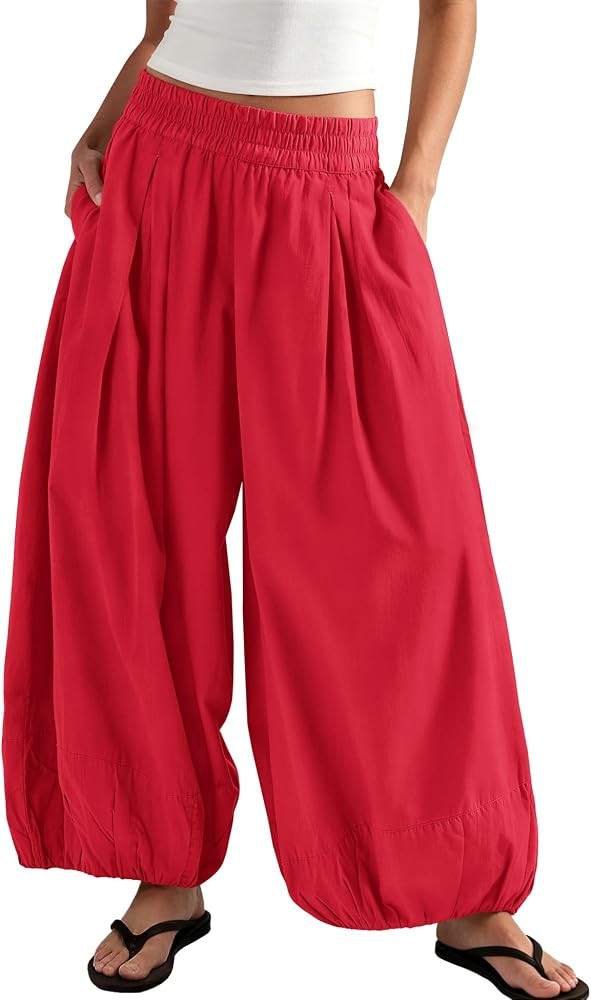 ReachMe Women's Elastic High Waist Wide Leg Balloon Pants | Amazon (US)