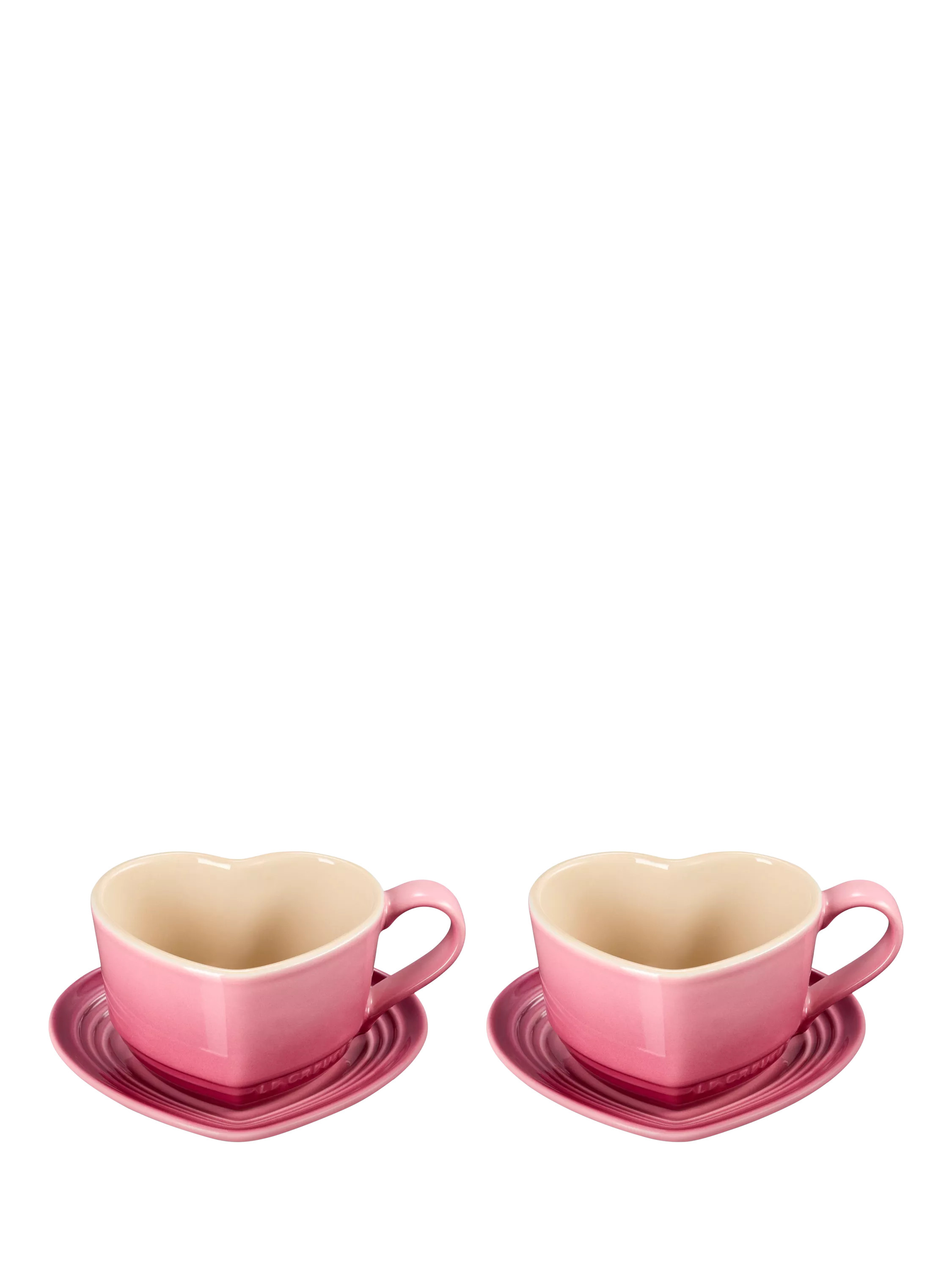 Le Creuset Stoneware Heart Cups & Saucers, Set of 2, 220ml, Rose Quartz | John Lewis (UK)