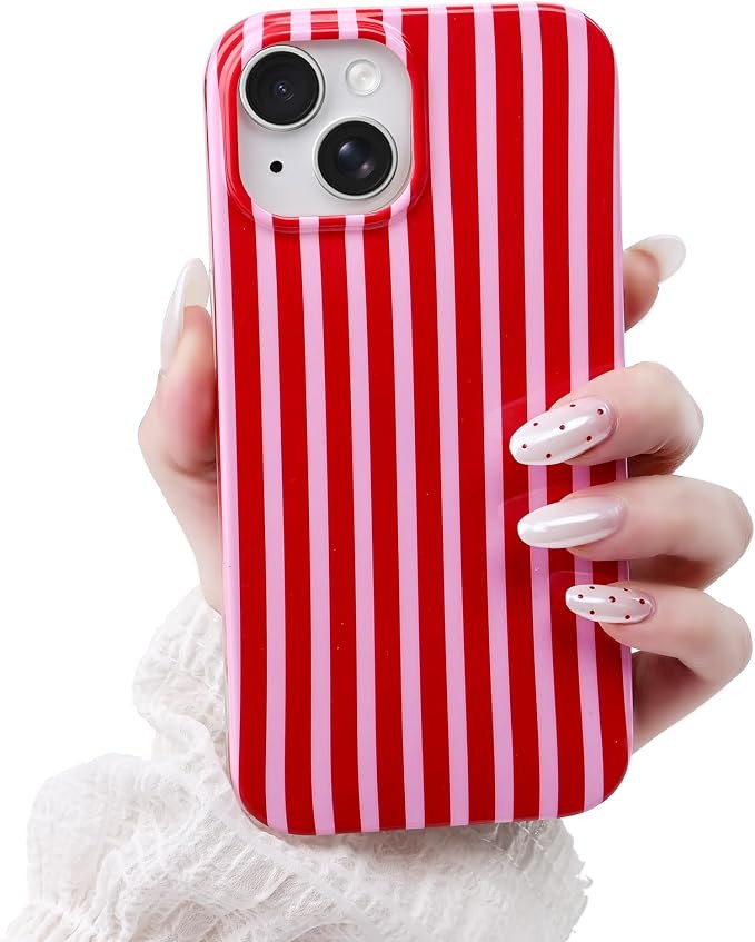 Cute Striped Case for iPhone 13/14 6.1",Red/Pink | Amazon (US)