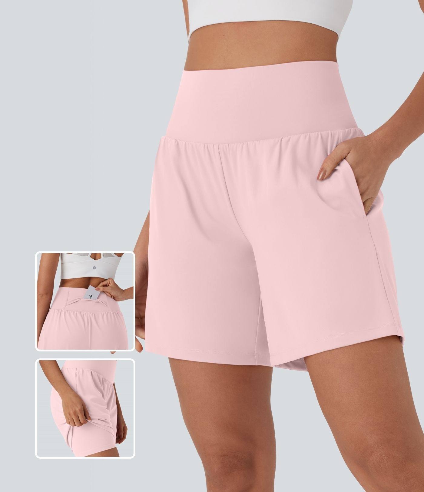 Women’s SoftlyZero™ Airy Super High Waisted 2-in-1 Cool Touch Yoga Shorts 7" with Pockets - H... | HALARA