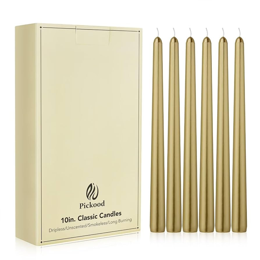 New Burning Formula Unscented Dripless 10-Inch Taper Candles Set of 12 - Gold, for Wedding, Dinne... | Amazon (US)
