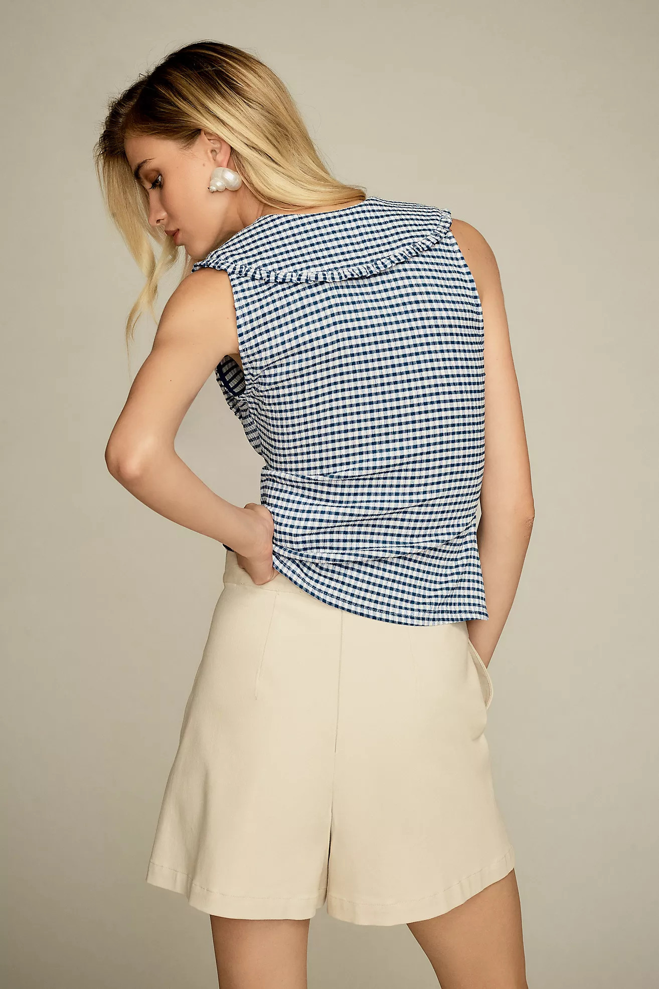 Maeve Ruffled Round-Collar Gingham Tank | Anthropologie (US)