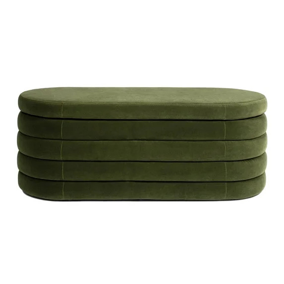 Jennifer Taylor Home Fuji 49" Upholstered Oval Storage Bench, Olive Green Performance Velvet | Walmart (US)
