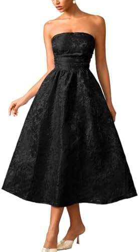 Strapless Corset Dress,Jacquard Formal Midi Dresses for Women,Wedding Guest Cocktail Party Outfit... | Amazon (US)